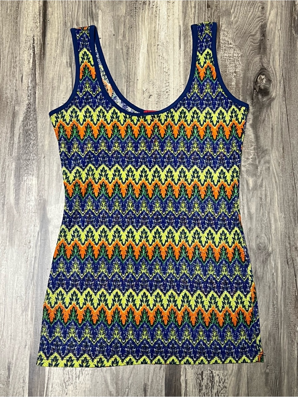 Y2K Bongo Multi Color Chevron Openwork Knit Tank Top Size Small